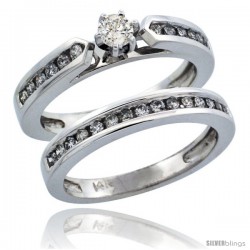 14k White Gold 2-Piece Diamond Engagement Ring Band Set w/ 0.56 Carat Brilliant Cut Diamonds, 1/8 in. (3mm) wide