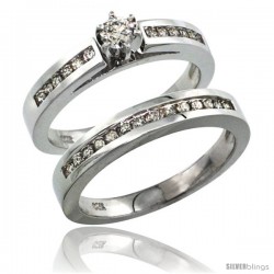 14k White Gold 2-Piece Diamond Engagement Ring Band Set w/ 0.42 Carat Brilliant Cut Diamonds, 1/8 in. (3mm) wide