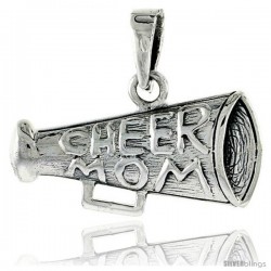 Sterling Silver Cheer Mom on Megaphone Talking Pendant, 3/8 in tall