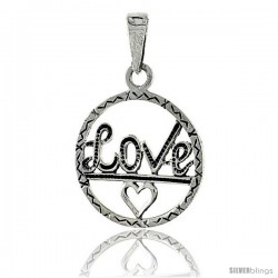 Sterling Silver LOVE w/ Heart Cut-out Talking Pendant, 1 in tall