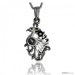 Sterling Silver Peacock Pendant, 1 1/4 in tall