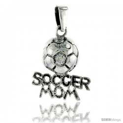 Sterling Silver Soccer Mom Soccer Ball Talking Pendant, 3/4 in tall