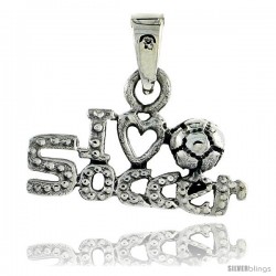 Sterling Silver I Love Soccer Talking Pendant, 3/4 in wide