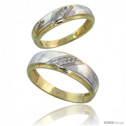 Gold Plated Sterling Silver Diamond 2 Piece Wedding Ring Set His 7mm & Hers 5.5mm