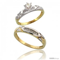 Gold Plated Sterling Silver 2-Piece Diamond Wedding Engagement Ring Set for Him & Her, 3.5mm & 4mm wide