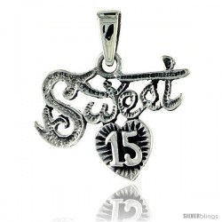 Sterling Silver Quinceanera Sweet 15 Talking Pendant, 3/4 in wide