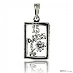 Sterling Silver Quinceanera 15 Anos Frame Pendant, 1 1/16 in wide