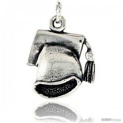 Sterling Silver Graduation Cap Pendant, 3/4 in tall