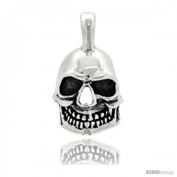 Sterling Silver 3-Dimensional Skull Pendant w/ Initial R on Bale, 1 1/4 in tall