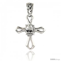 Sterling Silver Cross with Skull Pendant, 2 in tall
