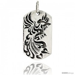 Sterling Silver Peacock Dog Tag Pendant, 1 1/2 in tall