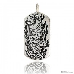 Sterling Silver Dog Tag Skull & Sword Pendant, 1 1/2 in tall