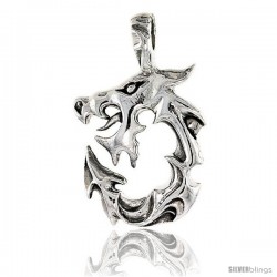 Sterling Silver Dragon Pendant, 1 1/16 in tall