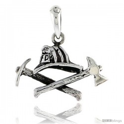 Sterling Silver Fireman Helmet pick and Axe Pendant, 1 1/16 in wide