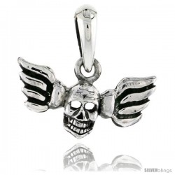 Sterling Silver Winged Skull Pendant, 3/4 in tall