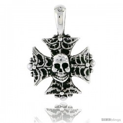 Sterling Silver Iron Cross w/ Skull Pendant, 3/4 in tall