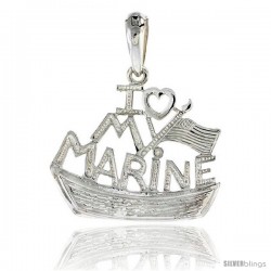 Sterling Silver I Love My Marine Pendant, 7/8 in tall