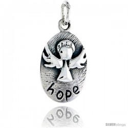 Sterling Silver Guardian Angel HOPE Inspirational Pendant, 3/4 in tall