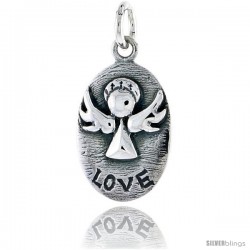 Sterling Silver Guardian Angel LOVE Inspirational Pendant, 3/4 in tall