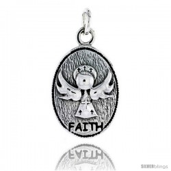 Sterling Silver Guardian Angel FAITH Inspirational Pendant, 1 in tall