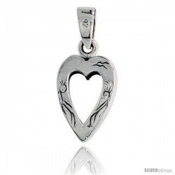 Sterling Silver Mini Photo Frame Heart Cut-out Pendant, 3/4 in tall