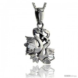 Sterling Silver Swans Pendant, 1 1/4 in tall