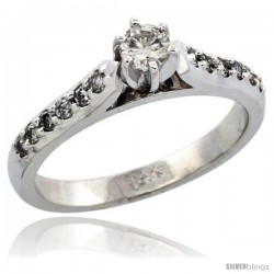 14k White Gold Diamond Engagement Ring w/ 0.38 Carat Brilliant Cut Diamonds, 1/8 in. (3mm) wide