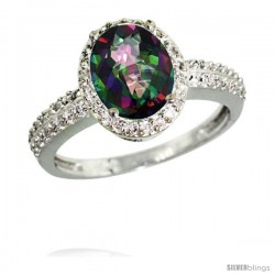 14k White Gold Diamond Mystic Topaz Ring Oval Stone 9x7 mm 1.76 ct 1/2 in wide