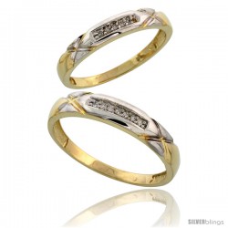 Gold Plated Sterling Silver Diamond 2 Piece Wedding Ring Set His 4mm & Hers 3.5mm