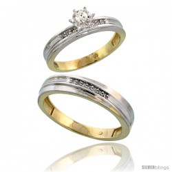 Gold Plated Sterling Silver 2-Piece Diamond Wedding Engagement Ring Set for Him & Her, 3mm & 5mm wide