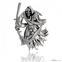 Sterling Silver Large Grim Reaper Pendant, 2 in tall