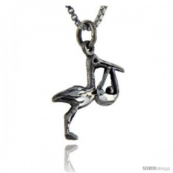 Sterling Silver Delivering Stork Pendant, 1 in tall