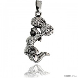 Sterling Silver Cheerleader w/ Pom-poms Pendant, 1 1/8 in tall