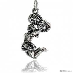Sterling Silver Cheerleader w/ Pom-poms Pendant, 1 1/8 in tall -Style Pa2169