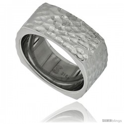 Surgical Steel Square 9 mm Wedding Band Ring Hammered Finish