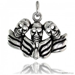 Sterling Silver Winged Skulls Pendant, 3/4 in tall