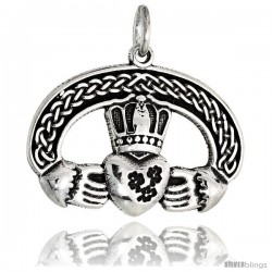 Sterling Silver Claddagh Pendant, 1 in wide