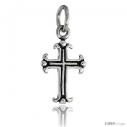 Sterling Silver Tiny Cross Fleury Pendant, 3/4 in tall