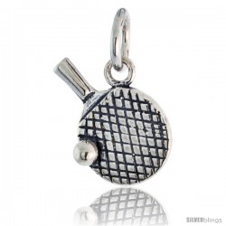 Sterling Silver Ping Pong Racquet & Ball Pendant, 1/2 in wide