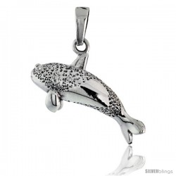 Sterling Silver Whale Pendant, 1 in wide