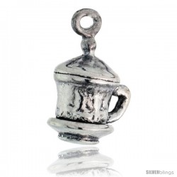 Sterling Silver Tiny Cup & Saucer Pendant, 1/2 in tall