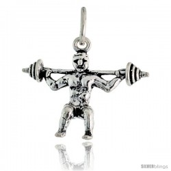 Sterling Silver Weightlifter Pendant, 1 in tall