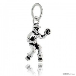 Sterling Silver Baseball Catcher Pendant, 3/4 in tall