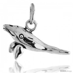 Sterling Silver Whale Pendant, 3/4 in wide