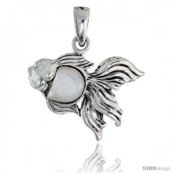 Sterling Silver Angel Fish Mother of Pearl Pendant, 7/8 in wide