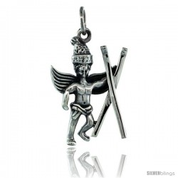 Sterling Silver Guardian Angel Cave Man Pendant 15/16 in. (24 mm), Oxidized Finish