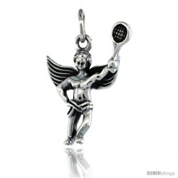 Sterling Silver Guardian Angel Tennis Player Pendant 7/8 in. (22 mm), Oxidized Finish