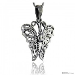 Sterling Silver Filigree Butterfly Pendant, 1 3/8 in tall