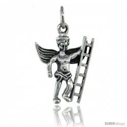 Sterling Silver Guardian Angel Fireman Pendant 13/16 in. (21 mm), Oxidized Finish