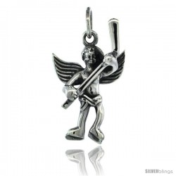 Sterling Silver Guardian Angel Hockey Player Pendant 15/16 in. (24 mm), Oxidized Finish